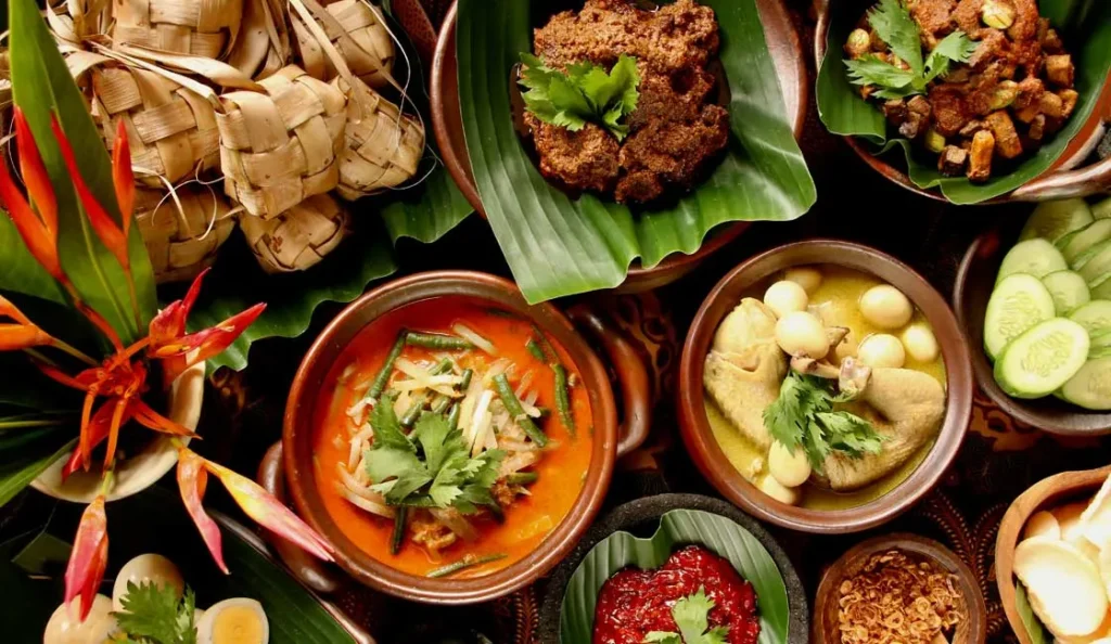 Traditional Balinese feast featuring Babi Guling, satay lilit, and various spicy sides